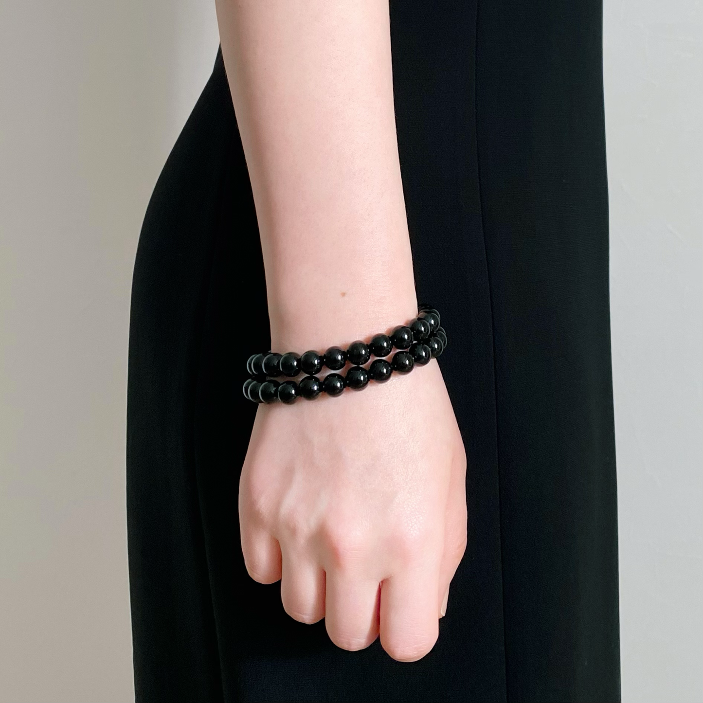 BLACK AGATE Bracelet Metal Line 8mm