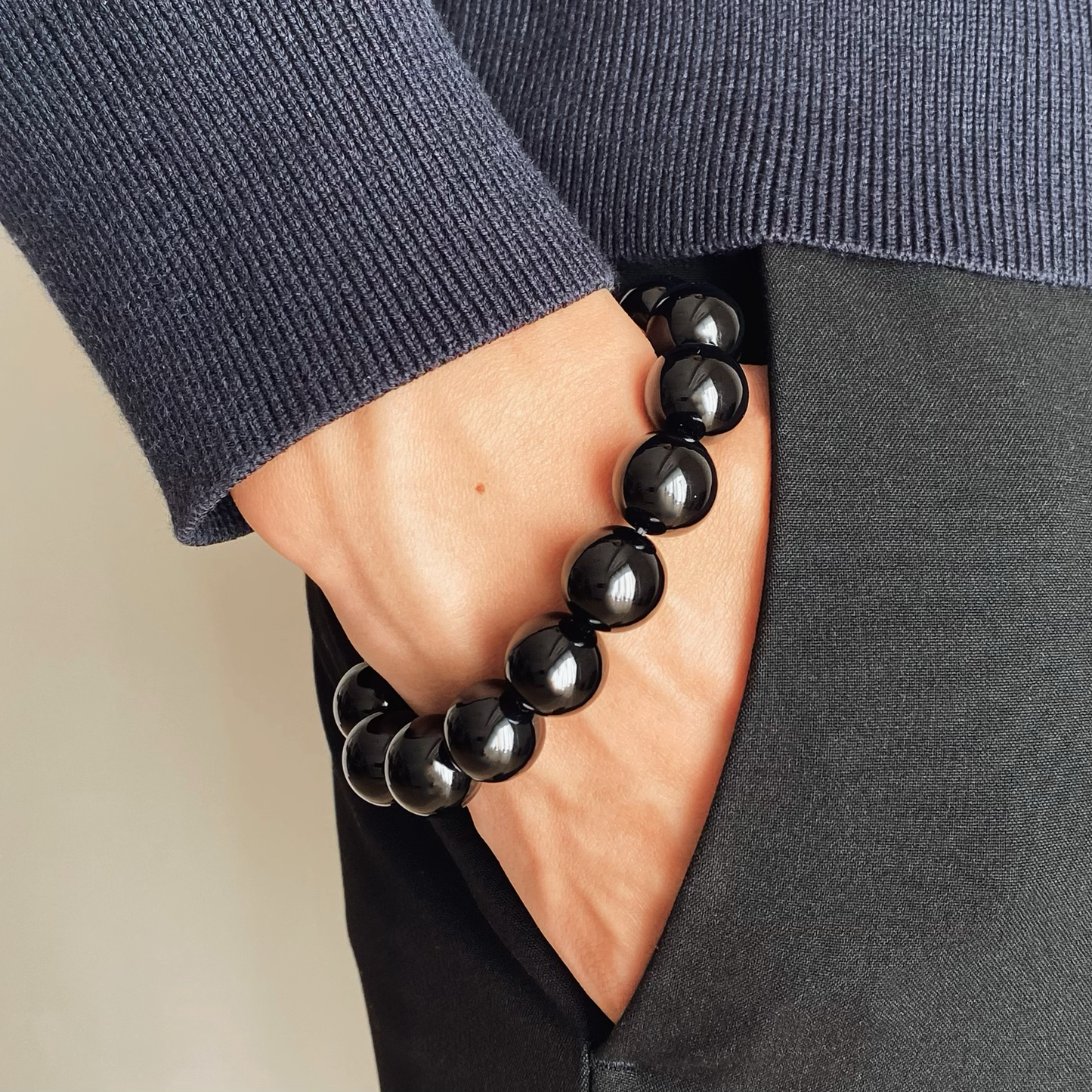 BLACK AGATE Bracelet Metal Line 14mm