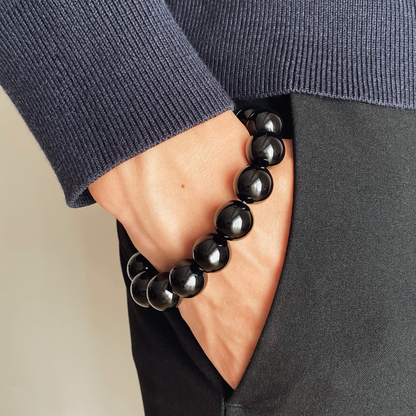BLACK AGATE Bracelet Metal Line 14mm
