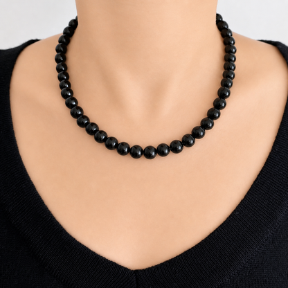BLACK AGATE Necklace Metal Line